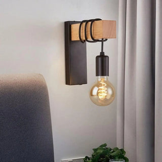 White wood and aluminium wall lamp E27 LED modern Japandi