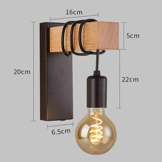 Industrial wood aluminium wall sconce E27 LED – installed room setting