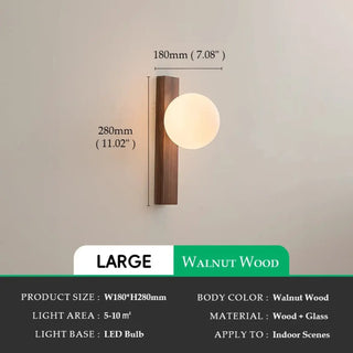 Modern wood walnut wall light M size 28cm – angle view