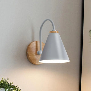 White wooden conical wall sconce E27 LED Scandinavian minimalist