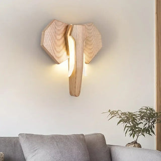 Animal head sculptural wall light natural wood LED warm 3000K