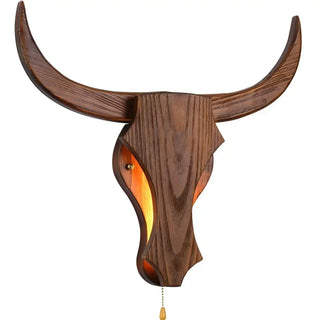 Handcrafted animal wood wall sconce LED beige brown interior