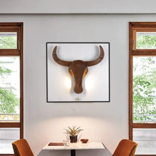 Wood elephant head wall sconce 12W LED natural beige brown