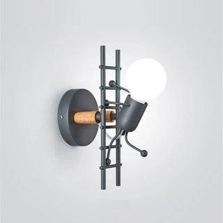 Snowman wall light – close-up metal industrial fixture