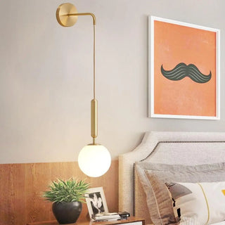 Gold globe wall sconce E27 LED adjustable 120cm arm bedroom