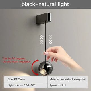 Adjustable ball wall sconce side view – black white gold 6×24×6cm