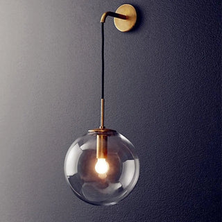 Glass globe wall light E27 LED gold adjustable arm industrial