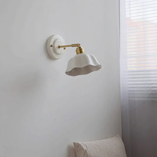 White round wall sconce retro ceramic style close-up
