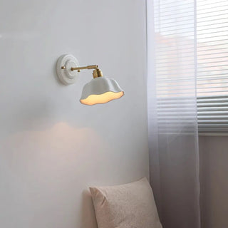Retro white wall light round 18cm installed side view