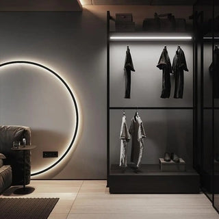 Aluminum circle wall sconce – black 60cm front view