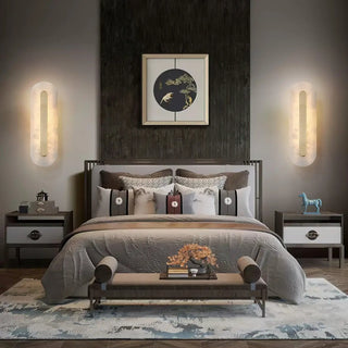 Gold marble wall light LED – modern bedside long warm sconce
