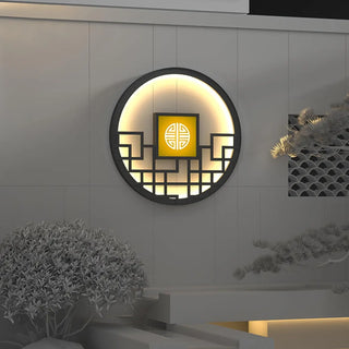 Black Chinese wall lamp – large 80×80cm original art