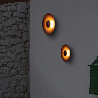Circular designer wall light – brown beige metal LED