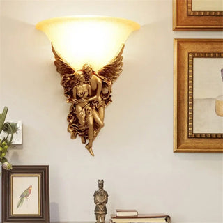 Classical angel wall light gold white resin glass E27 LED ornate