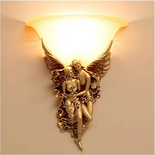 Gold ornate angel wall sconce E27 LED glass resin baroque style