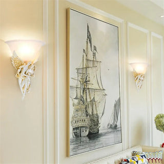 Gilded angel wall sconce classic gold white E27 LED glass resin
