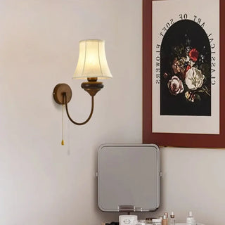 Vintage bronze metal wall sconce E14 LED fabric shade