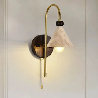 travertine conical wall sconce beige LED pull chain – Scandinavian