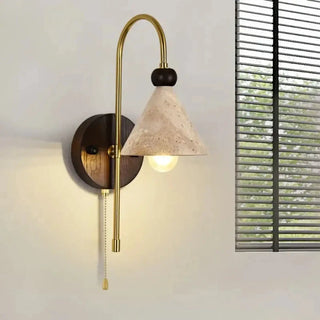 natural stone conical wall sconce beige – pull chain LED