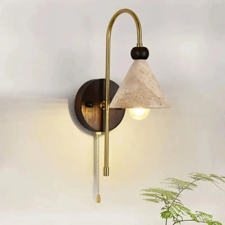 travertine wall sconce gold – conical pull chain Scandinavian