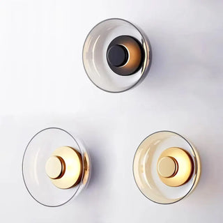 Contemporary round glass wall light 5W LED gold grey clear