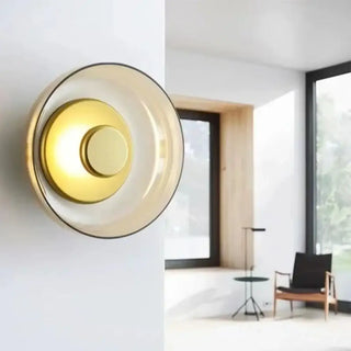 Gold grey clear glass round wall sconce LED warm 3000K