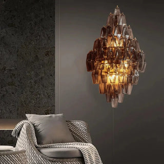 Gold geometric glass wall sconce angle view – 2-light LED contemporary design