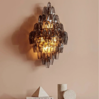 Contemporary 2-light geometric sconce – gold frame glass diffuser detail