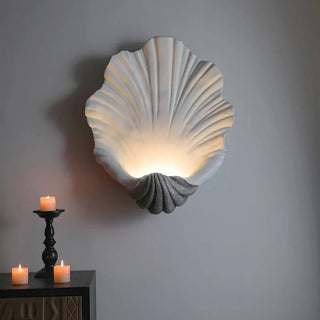 Retro shell LED wall sconce minimalist bedroom ivory