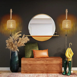 natural rattan wall light beige – Scandinavian IP65 sconce