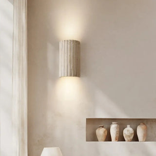 Minimalist cylinder wall sconce beige wood LED 16.5cm Scandinavian