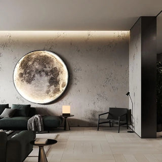 White half moon wall sconce XL 80cm installed in modern bedroom