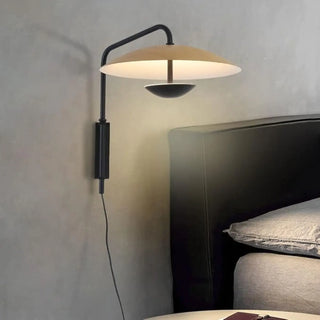 Wood metal designer wall sconce LED – installed room setting