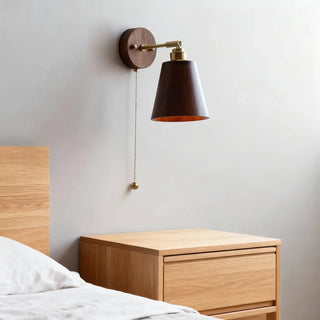 Natural wood adjustable arm wall lamp E27 – installed room view