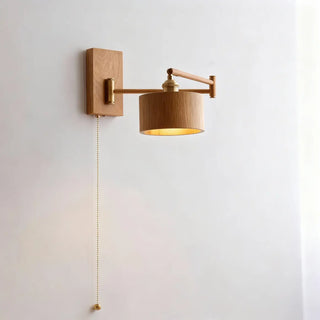 Wood brass adjustable arm wall sconce E27 LED Scandinavian