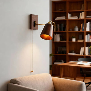 Wood brass wall sconce E27 LED adjustable arm brown beige
