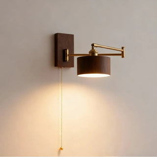 Adjustable arm wood metal wall sconce E27 LED beige brown