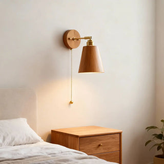Wood brass wall sconce adjustable arm – side angle Scandinavian