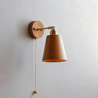 Wood brass wall sconce adjustable arm E27 LED — Scandinavian natural brown bedroom setting