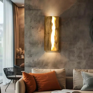 Brown outdoor wooden wall sconce LED acrylic wood 35cm