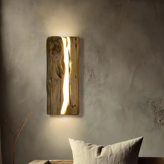 Outdoor wood wall sconce IP65 brown side angle view