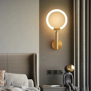Contemporary LED ring wall sconce gold, modern corridor lighting