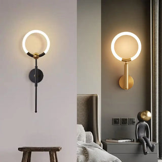 Black ring LED wall light top view geometric