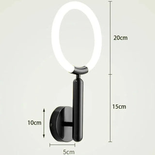 Black ring LED sconce side view 20cm width