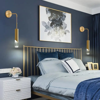 Gilded wall sconce installed modern living room view