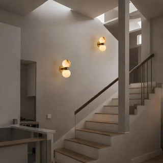 Metal marble wall light G9 – double sphere white front view