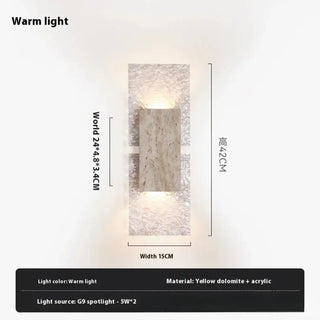 Acrylic dolomite wall sconce side view beige natural texture