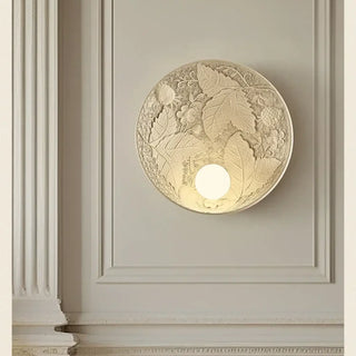 White glass resin disc wall light side view 23cm
