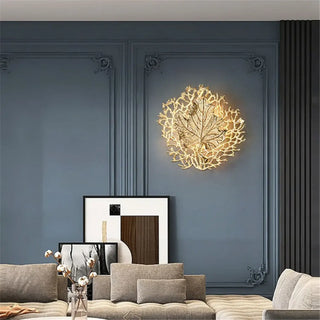 Gold round leaf wall sconce G9 LED art deco small 18cm