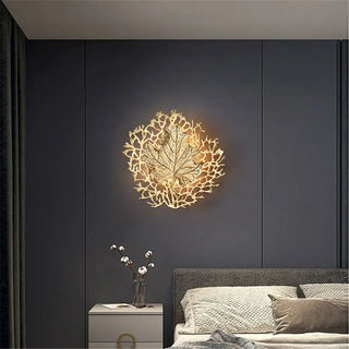 Gold circular leaf wall lamp G9 LED art deco detail